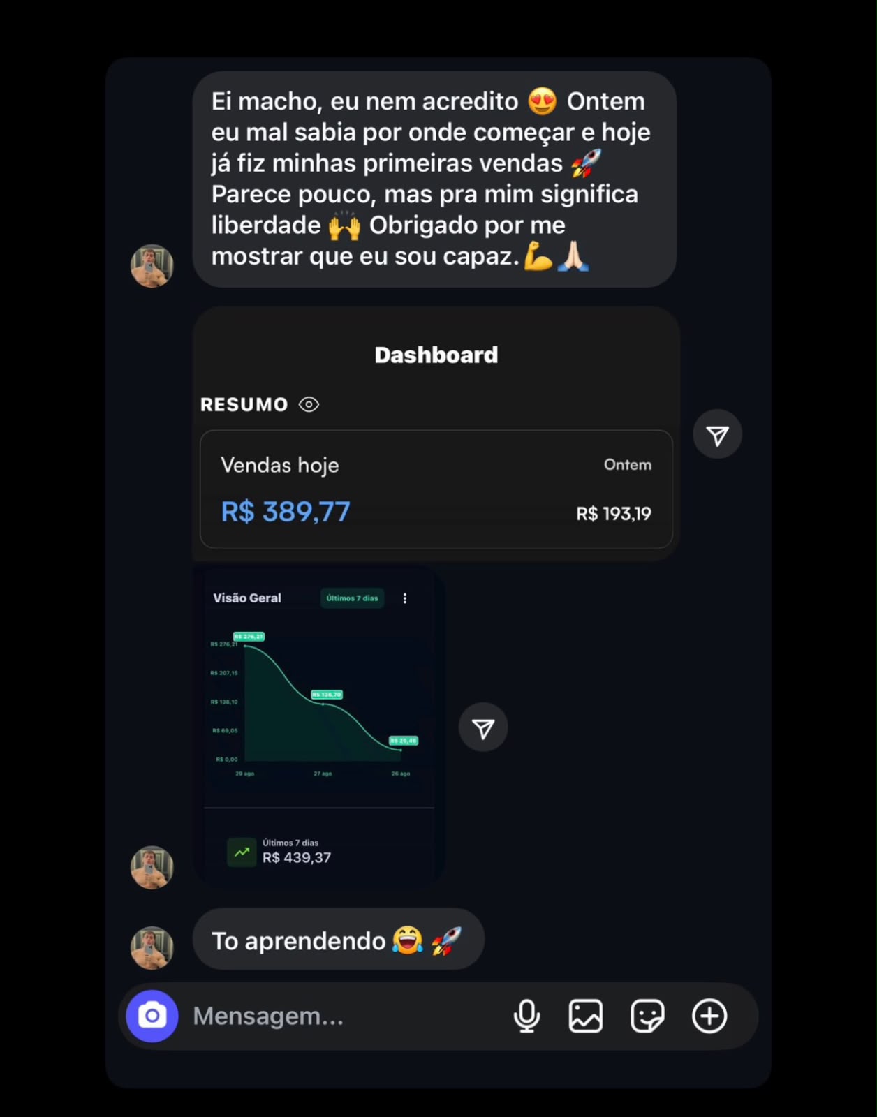 Print de aluno fazendo as primeiras vendas