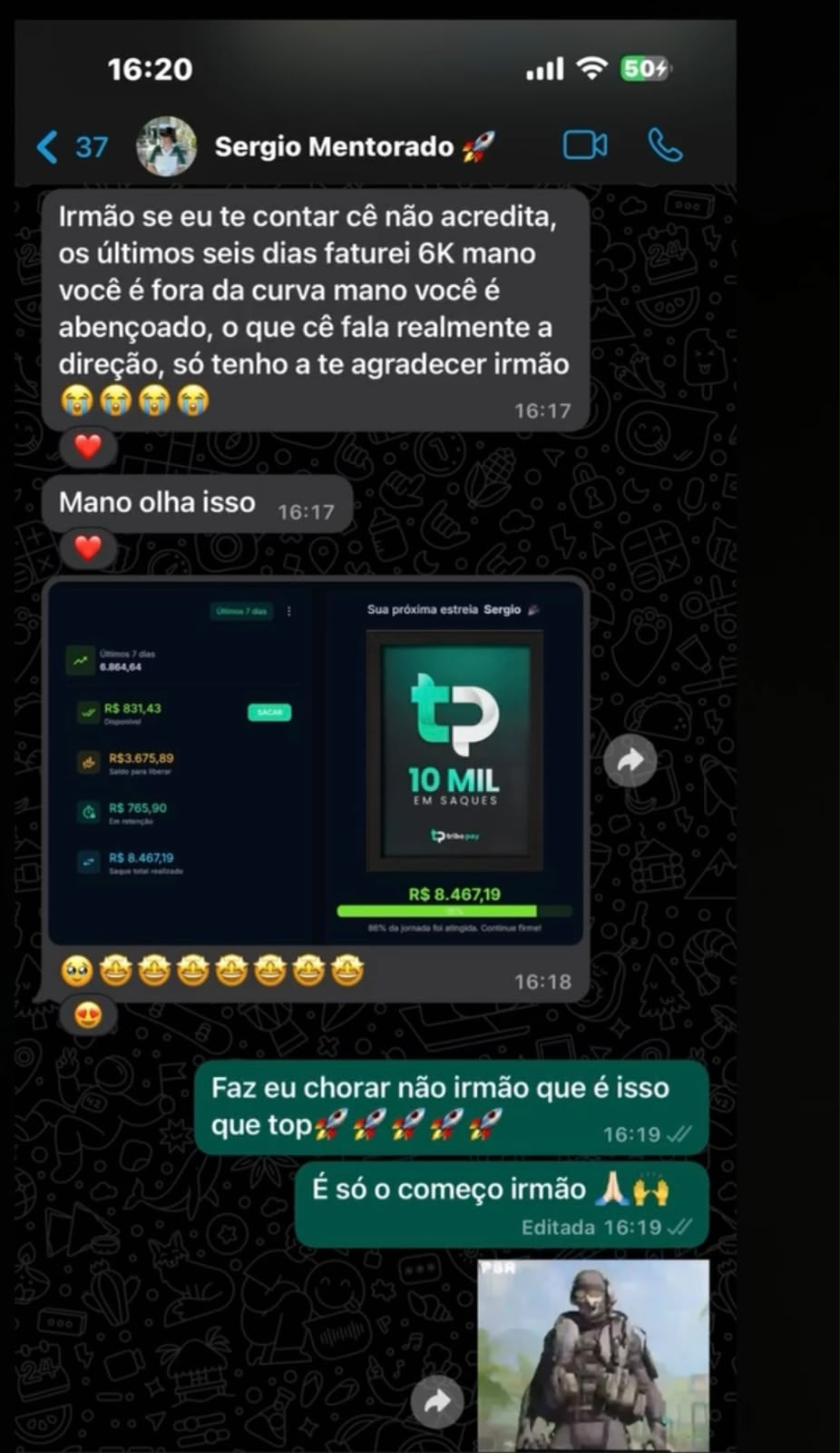Print de aluno que faturou 6 mil em seis dias